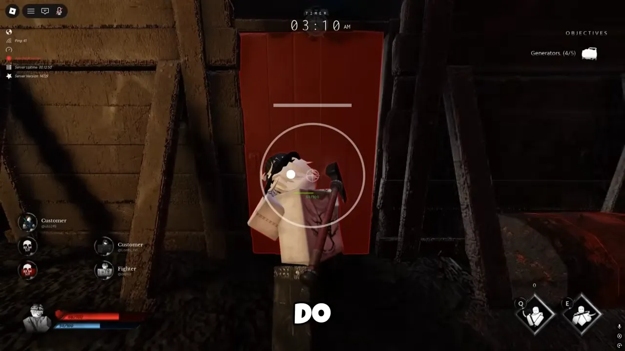 Survivor baiting a fake barricade against the killer in Bite By Night.